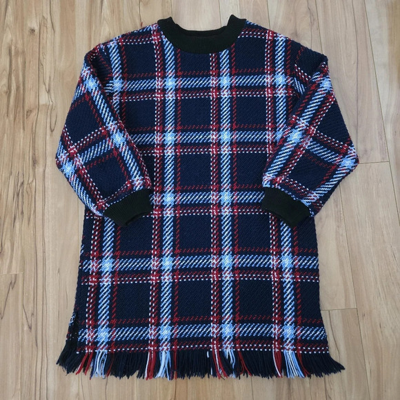 J.O.A. Plaid Knit Fringe Bottom Sweater Dress Size Medium - Picture 2 of 8